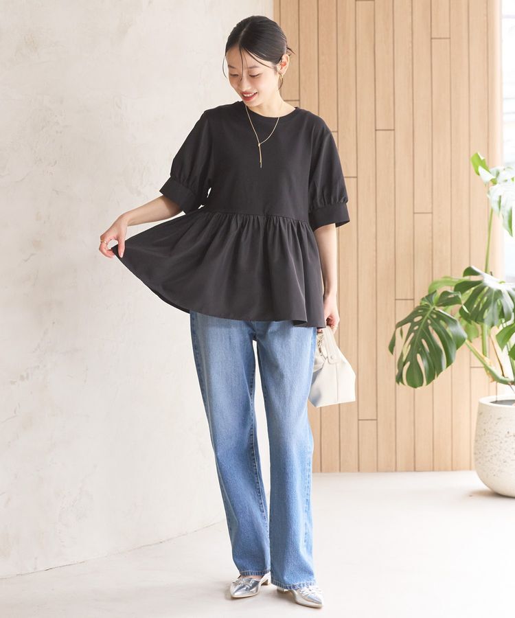 AMERICAN HOLIC「【WEB限定】異素材切替ペプラムプルオーバー」|Tシャツ・カットソー|