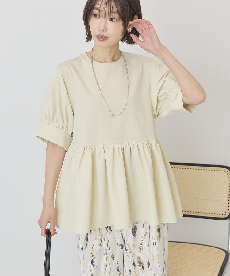 AMERICAN HOLIC「【WEB限定】異素材切替ペプラムプルオーバー」|Tシャツ・カットソー|Light beige