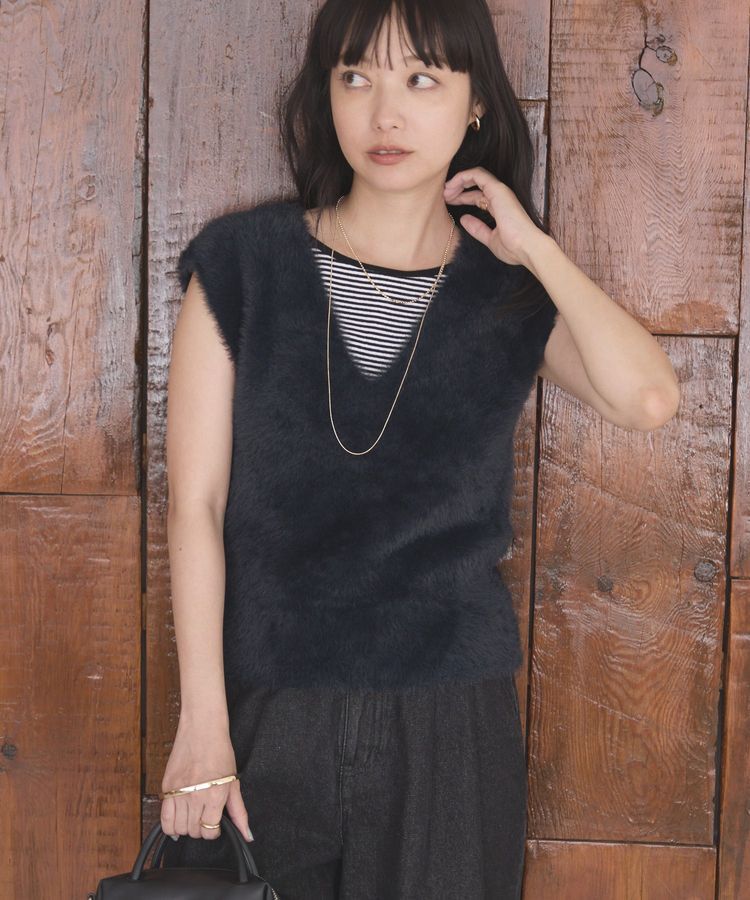 AMERICAN HOLIC「【接触冷感】シャギーニットベスト」|ニット・セーター|Dark Navy