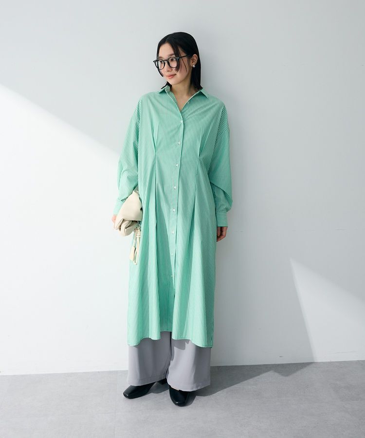 Green Parks「イージーケア抜け衿ウエストタックシャツワンピース」|ワンピース|Green