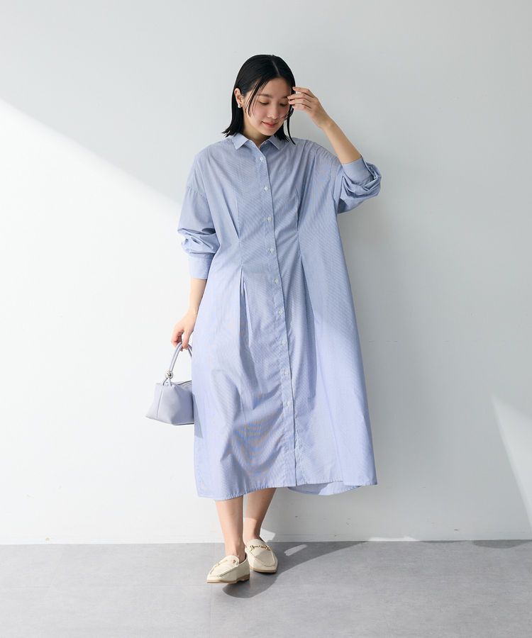 Green Parks「イージーケア抜け衿ウエストタックシャツワンピース」|ワンピース|Navy