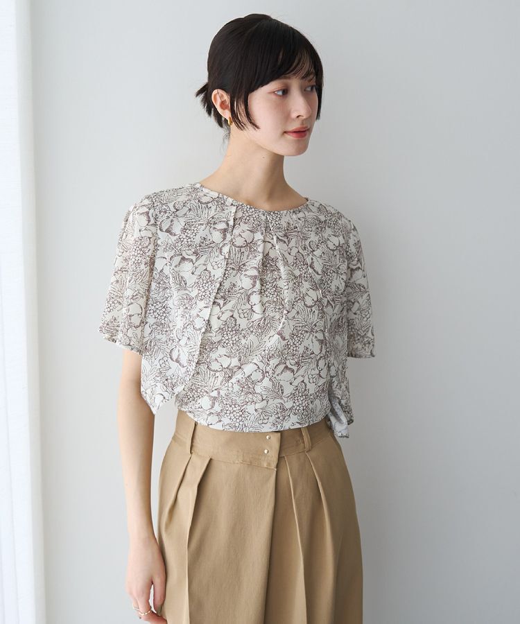 YECCA VECCA「ラインフルーツ柄ラッフルブラウス」|シャツ・ブラウス|