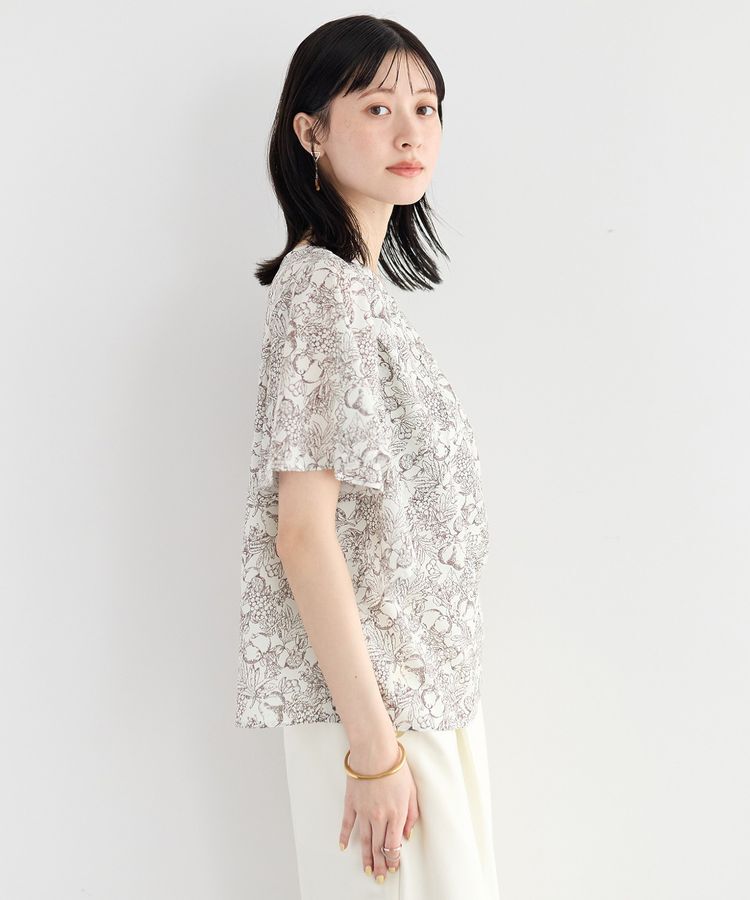 YECCA VECCA「ラインフルーツ柄ラッフルブラウス」|シャツ・ブラウス|