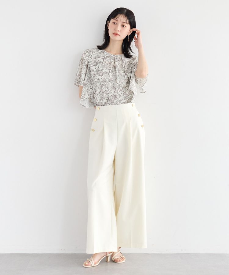 YECCA VECCA「ラインフルーツ柄ラッフルブラウス」|シャツ・ブラウス|