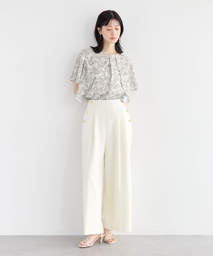 YECCA VECCA「ラインフルーツ柄ラッフルブラウス」|シャツ・ブラウス|