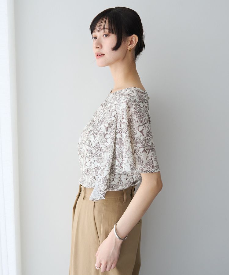 YECCA VECCA「ラインフルーツ柄ラッフルブラウス」|シャツ・ブラウス|