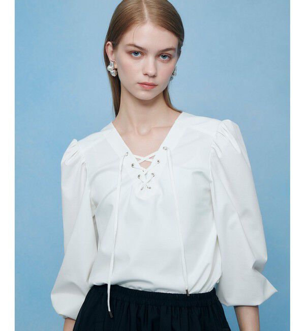 LOULOU WILLOUGHBY「【LOULOU WILLOUGHBY】モックロディレースアップマリンプルオーバー」|Tシャツ・カットソー|