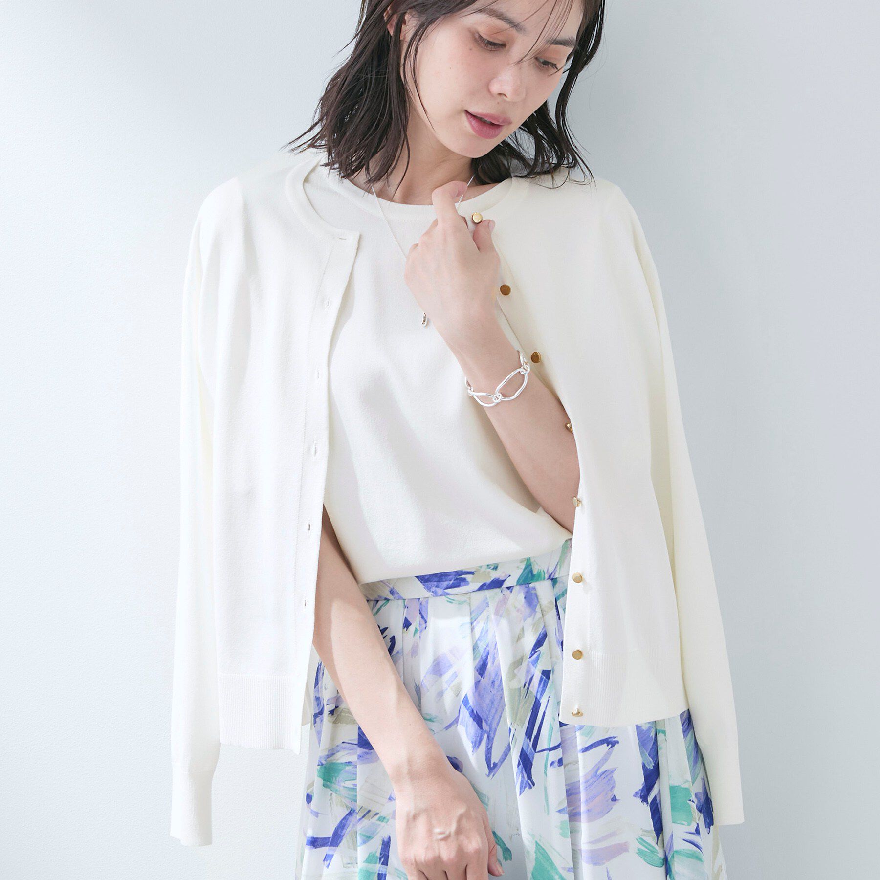 INDIVI「【UVケア/接触冷感／アンサンブル】丸首カーディガン＆袖スリット5分袖ニット」|その他|