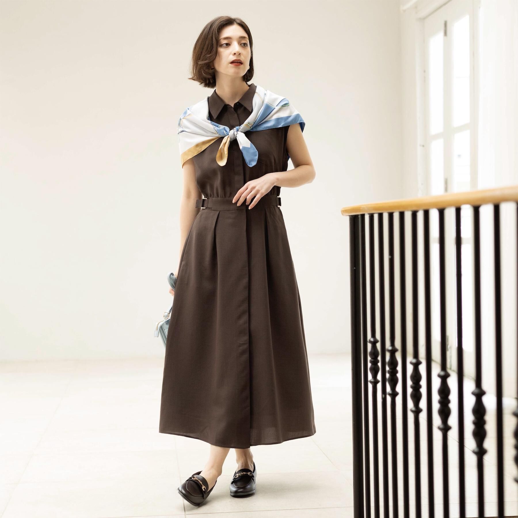 OPAQUE.CLIP「【接触冷感／吸水速乾】フレンチスリーブシャツワンピース《イージーアイロン／洗濯機OK》」|ワンピース|