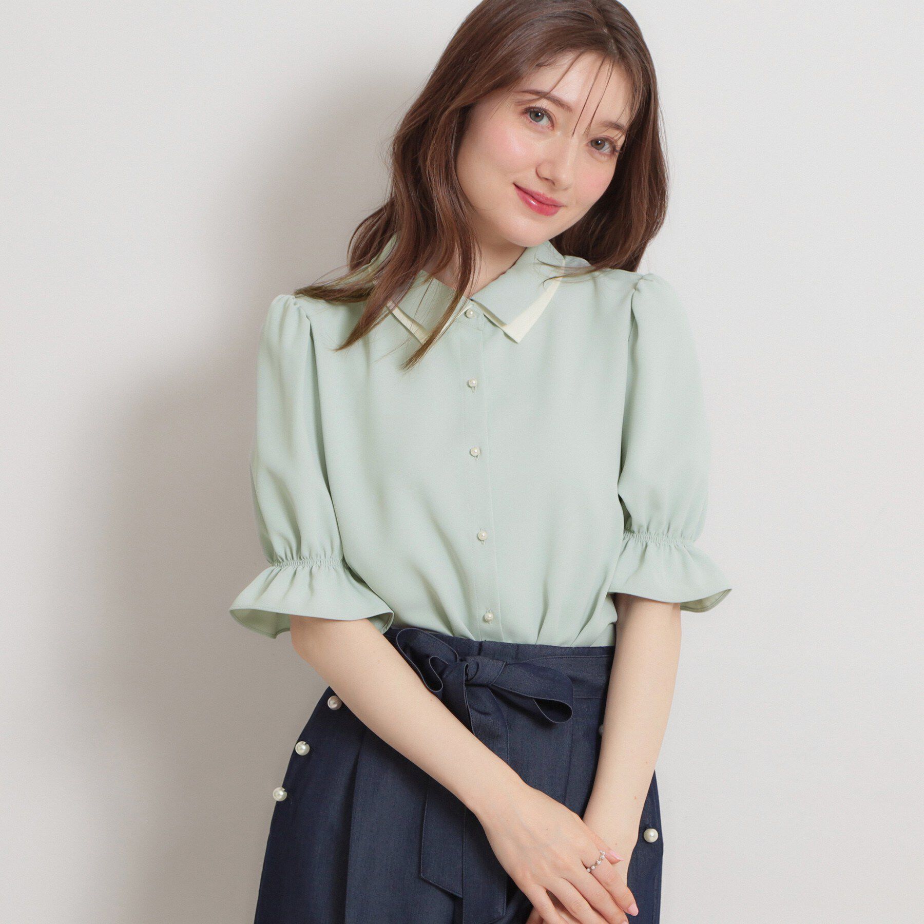 Couture broach「【通勤・洗える】配色ダブルカラー ブラウス」|シャツ・ブラウス|