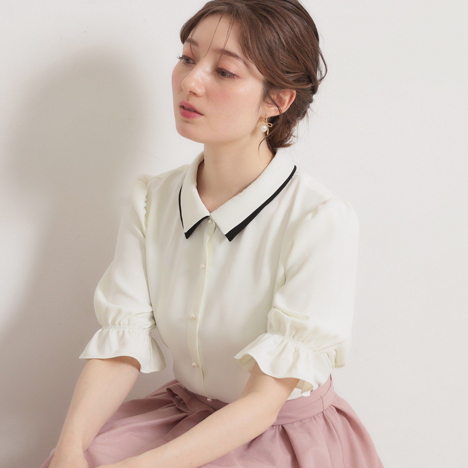 Couture broach「【通勤・洗える】配色ダブルカラー ブラウス」|シャツ・ブラウス|