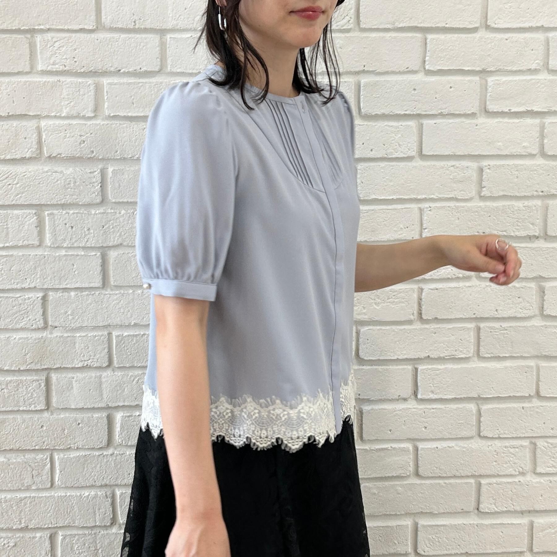 Couture broach「【洗える】ピンタック 裾レース ブラウス」|シャツ・ブラウス|