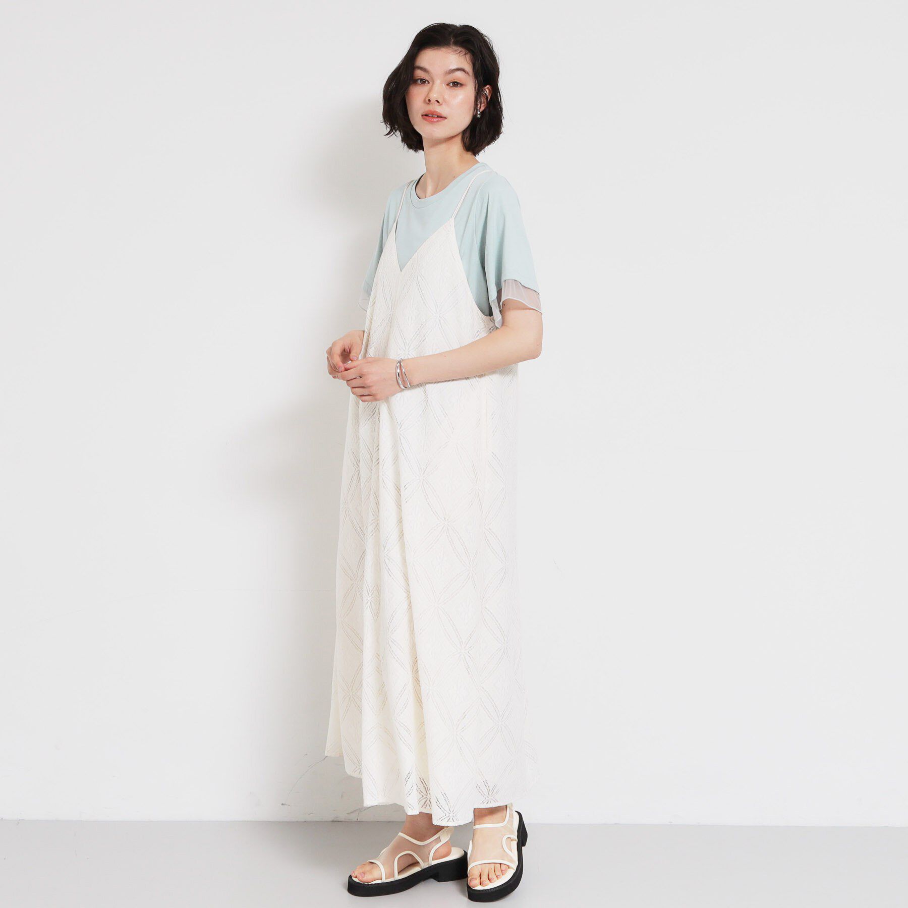 THE SHOP TK「【M-XL/ひんやり】上品な透け感 袖口シアーTシャツ」|Tシャツ・カットソー|