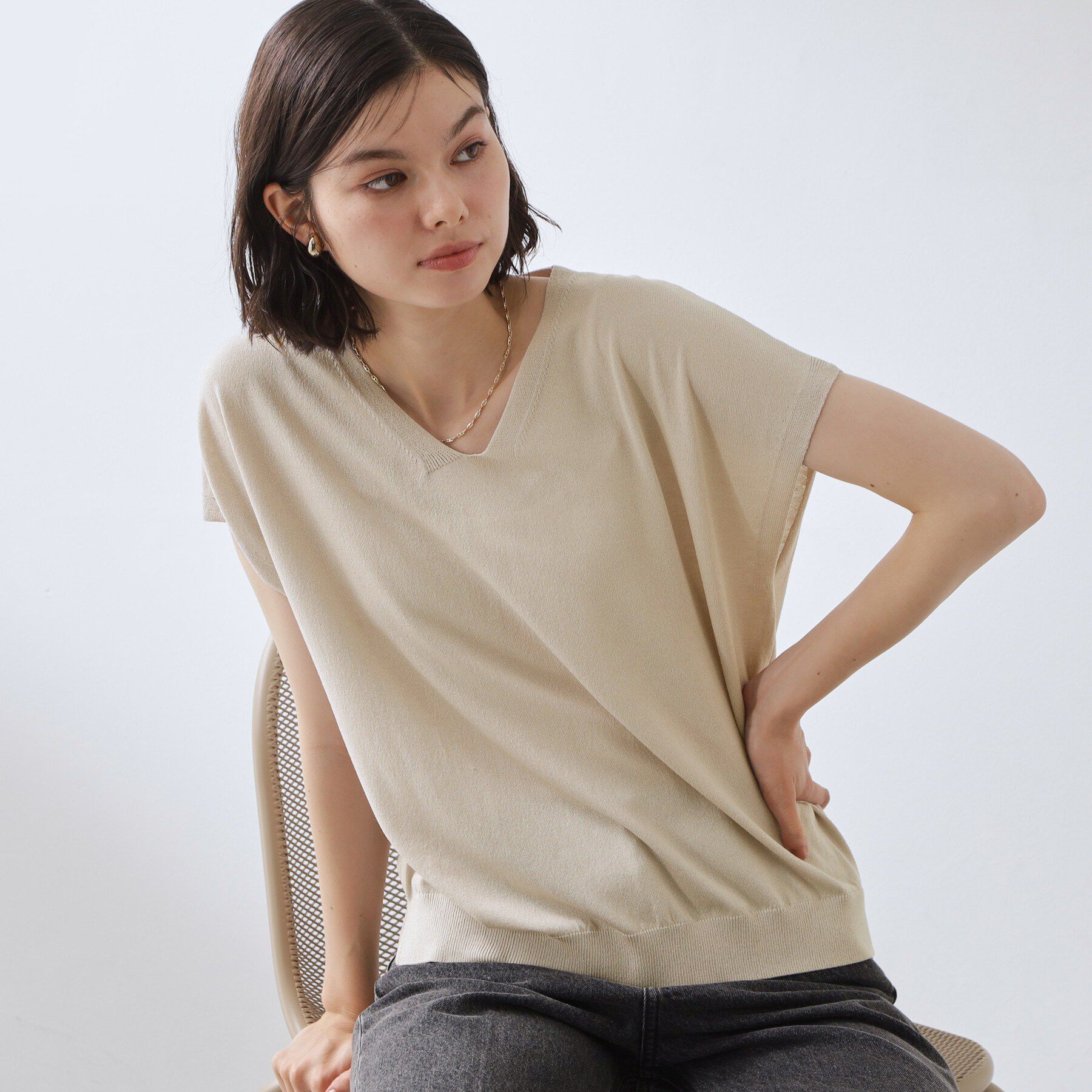 THE SHOP TK「【さらっとタッチ】風通しのいい Vネックサマーニット」|ニット・セーター|