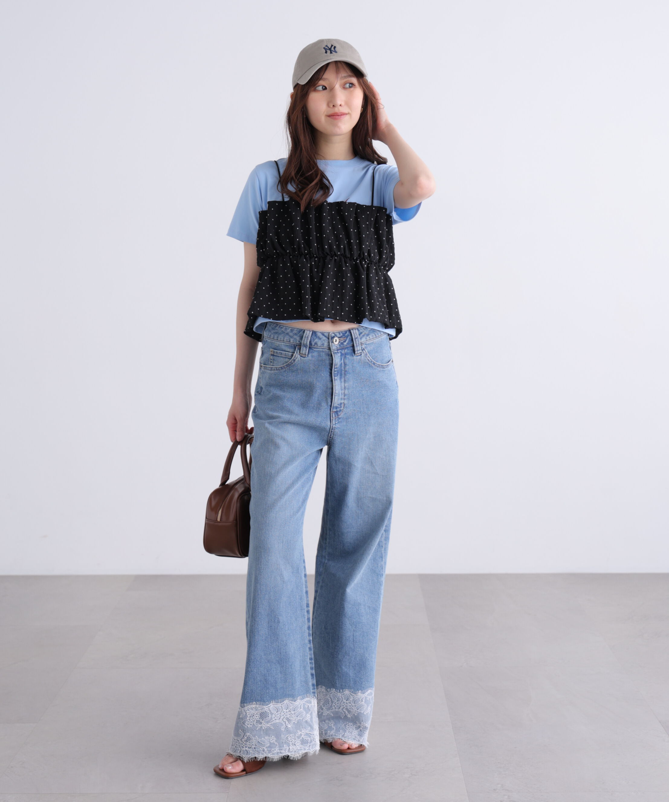  「[低身長サイズ/Sシリーズ]ベーシックワイド裾レースデニムパンツ」|その他|