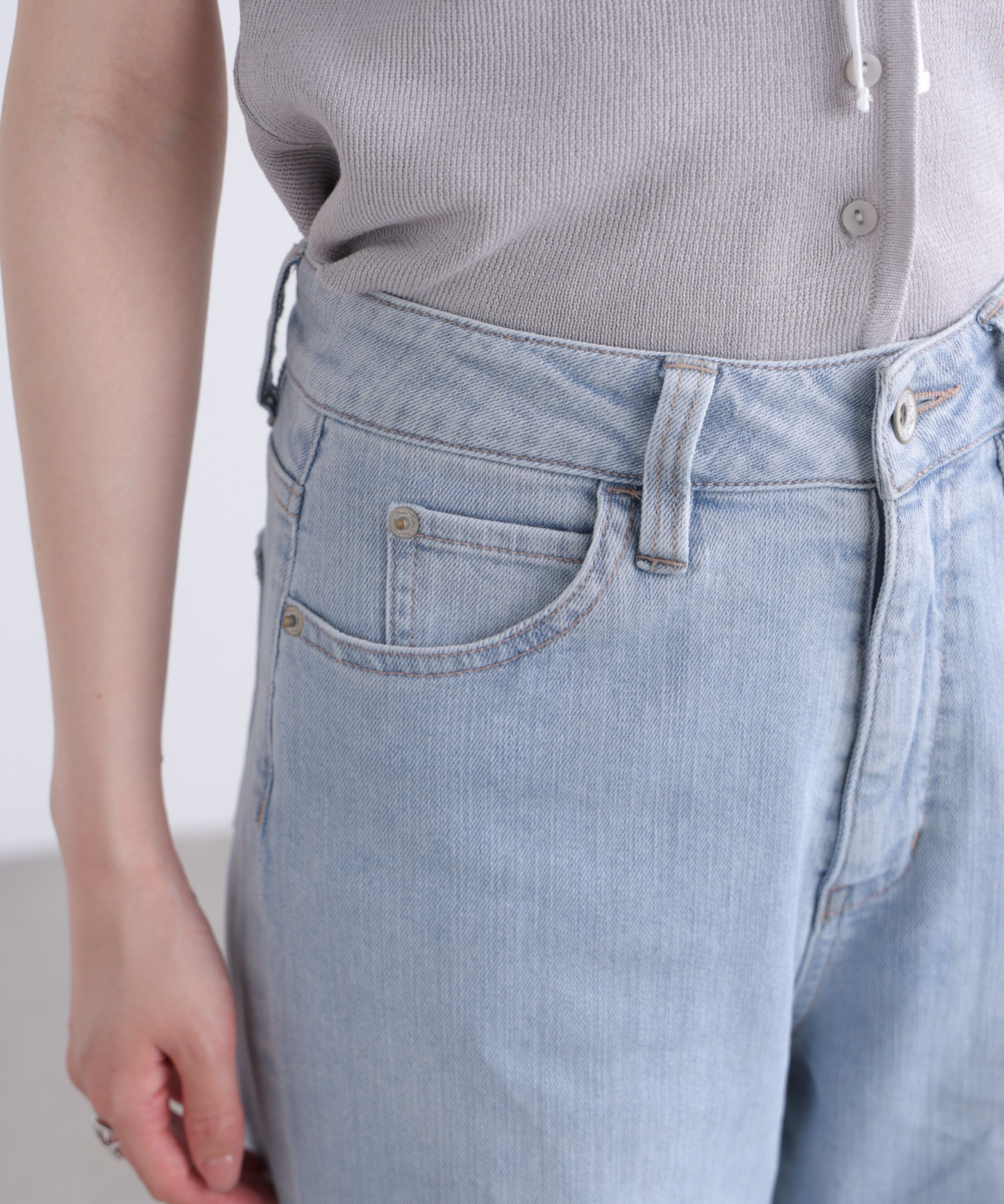  「[低身長サイズ/Sシリーズ]ベーシックワイド裾レースデニムパンツ」|その他|