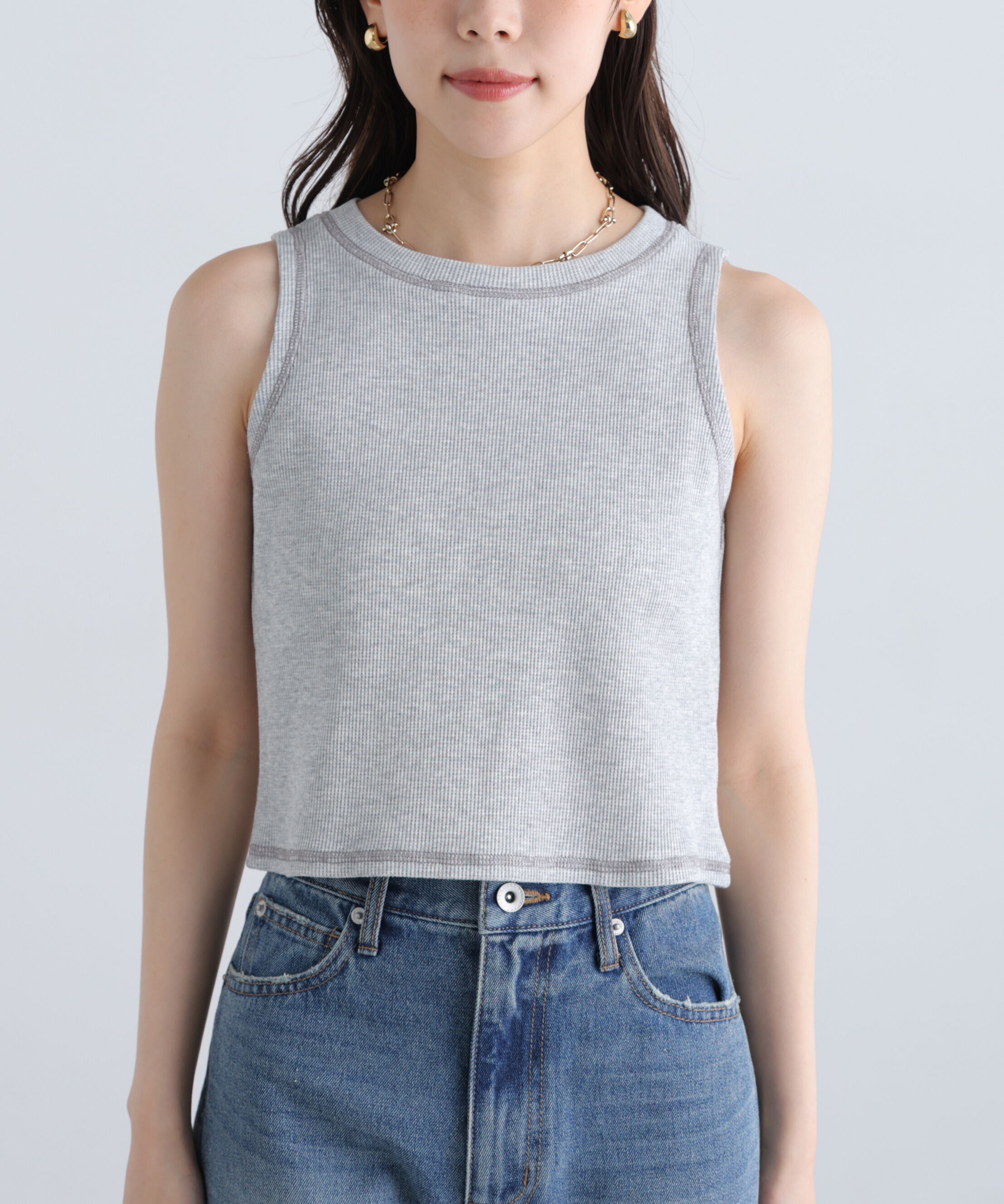 「ワッフルアメスリショート丈タンク」|Tシャツ・カットソー|