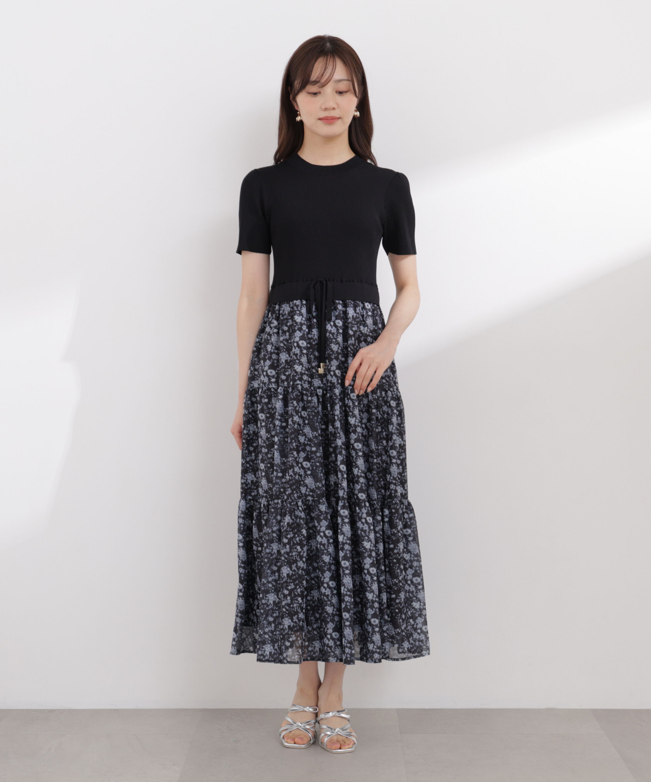PROPORTION BODY DRESSING「半袖花柄ドッキングニットワンピース 26SS」|ワンピース|