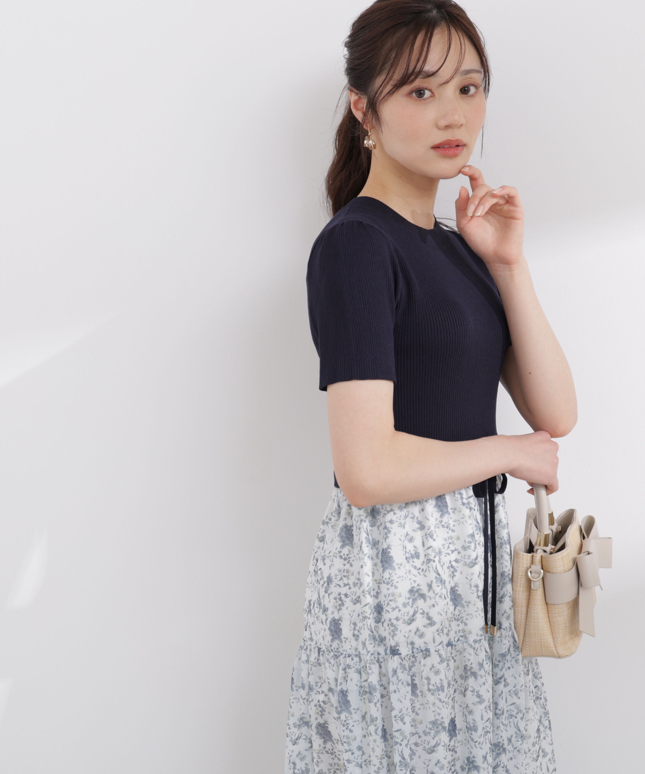 PROPORTION BODY DRESSING「半袖花柄ドッキングニットワンピース 26SS」|ワンピース|