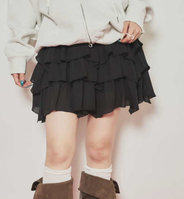 archives「配色メローラウンドフリルミニＳＫ」|スカート|BLACK