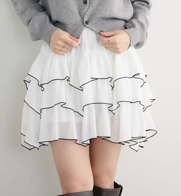 archives「配色メローラウンドフリルミニＳＫ」|スカート|WHITE/BLACK