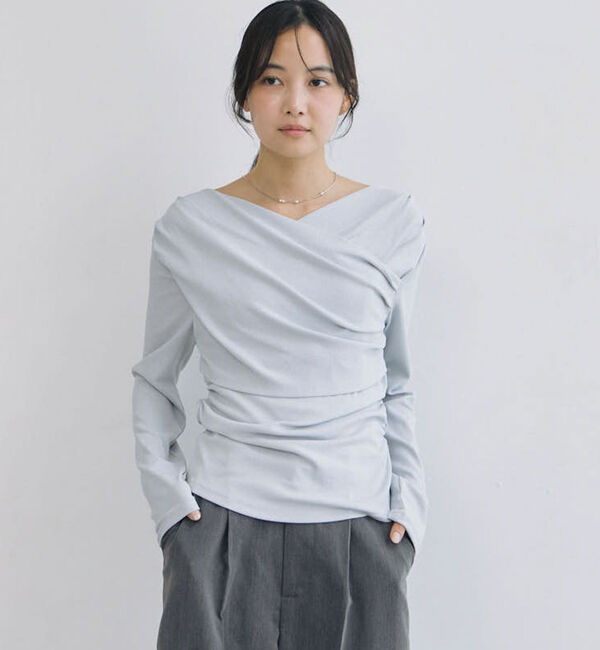 archives「【ＯＮかわ】タックドレープオフショルスラブカットＴＯＰＳ」|Tシャツ・カットソー|GRAY