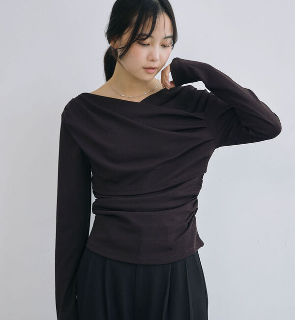 archives「【ＯＮかわ】タックドレープオフショルスラブカットＴＯＰＳ」|Tシャツ・カットソー|BROWN