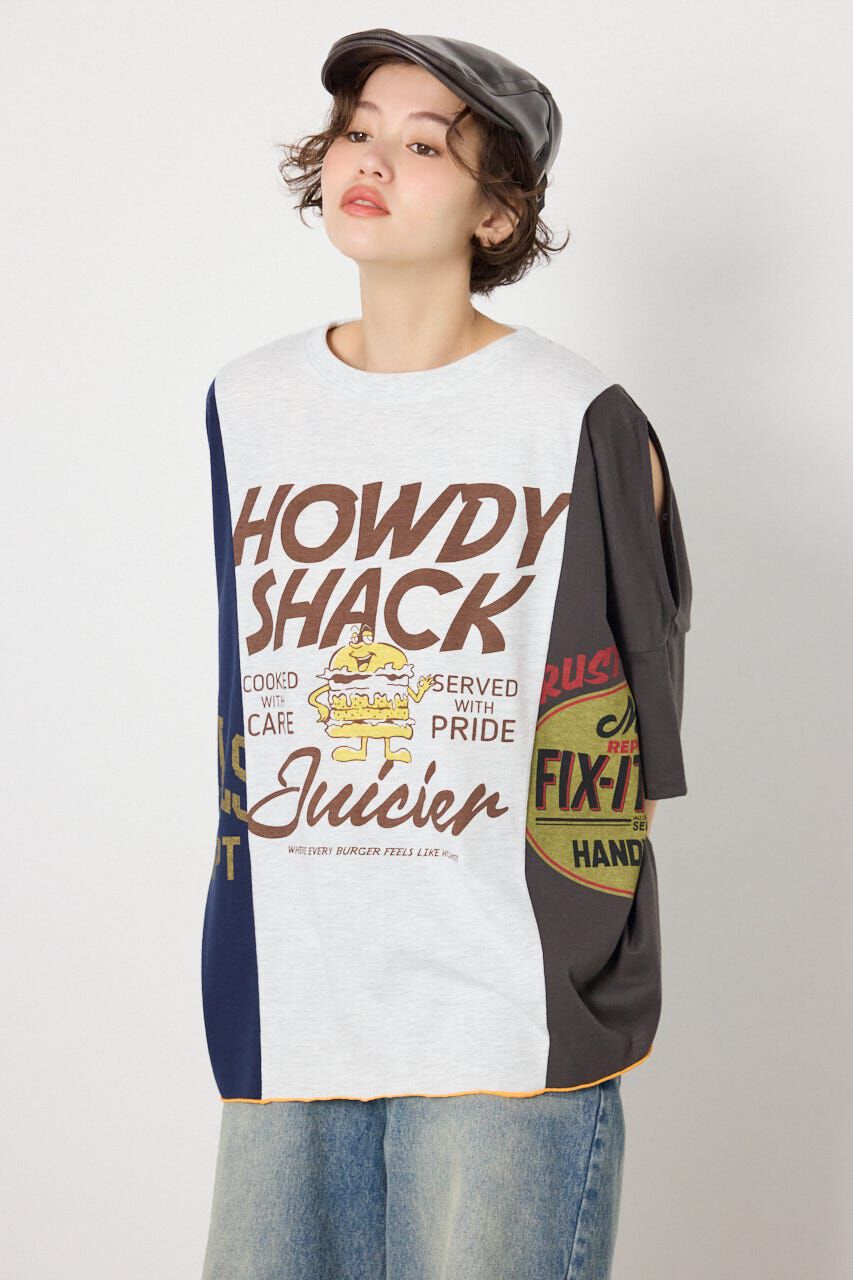 RODEO CROWNS「カスタムオープンショルダーTシャツ」|Tシャツ・カットソー|柄T.GRY5