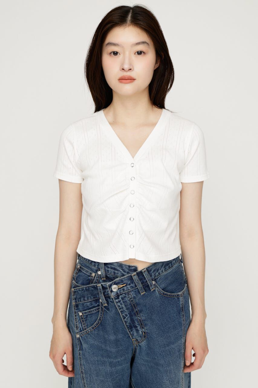 SLY「GATHER EYELET V／N カーディガン」|カーディガン|