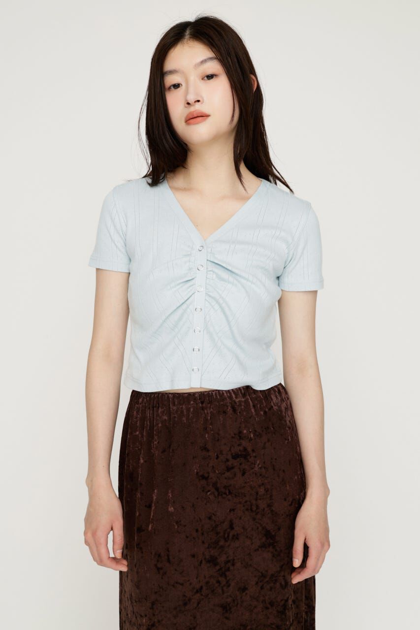 SLY「GATHER EYELET V／N カーディガン」|カーディガン|L/BLU1