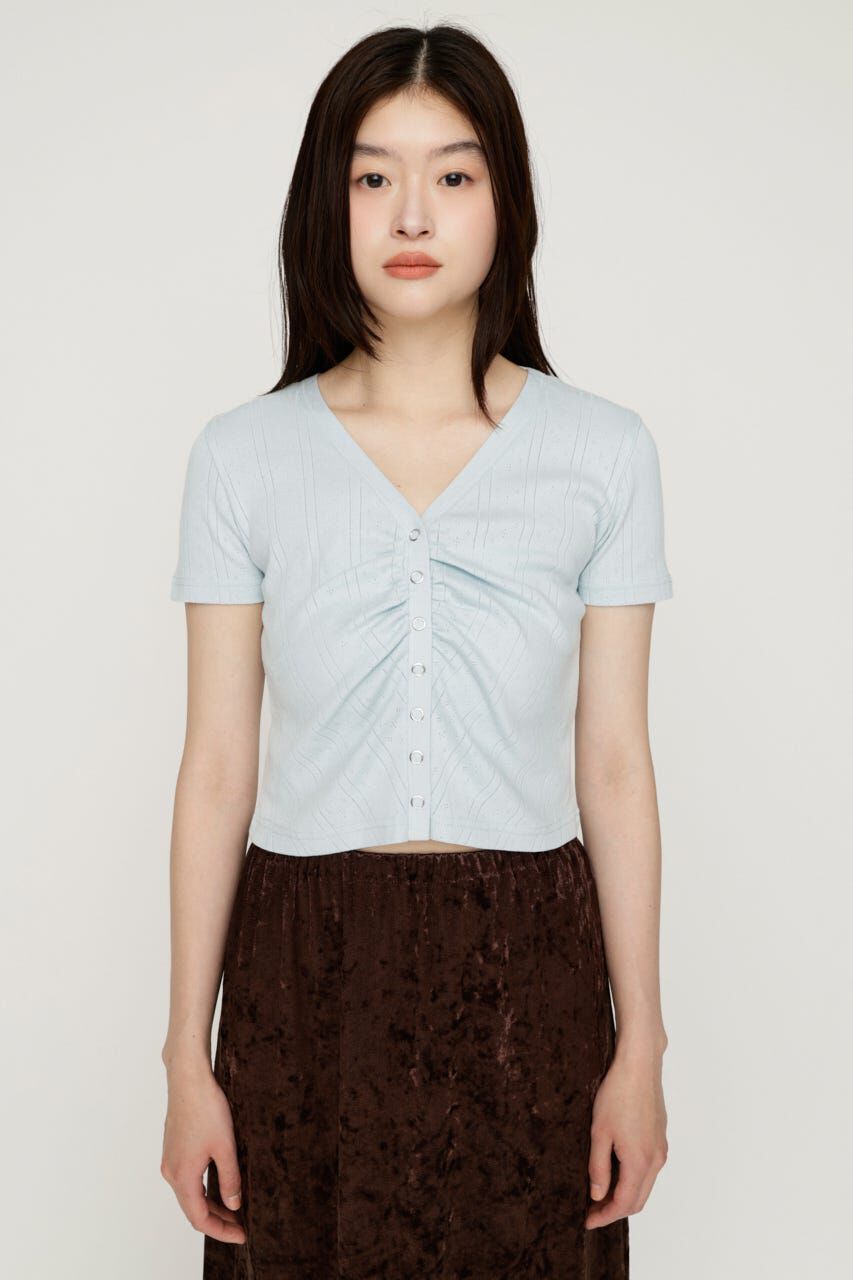 SLY「GATHER EYELET V／N カーディガン」|カーディガン|