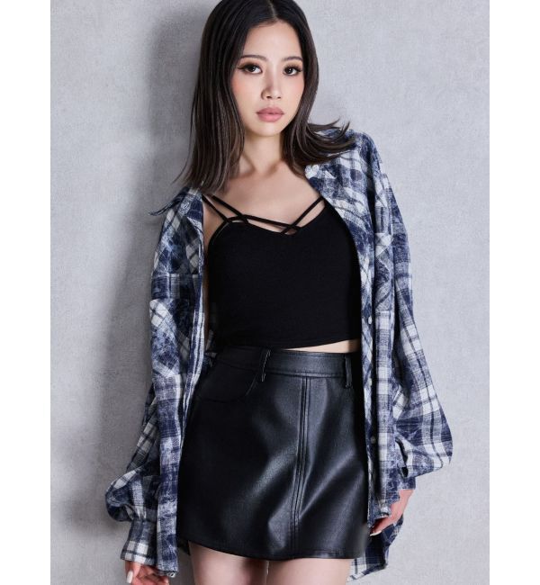 GYDA「processing checkered print looseシャツ」|シャツ・ブラウス|ネイビー