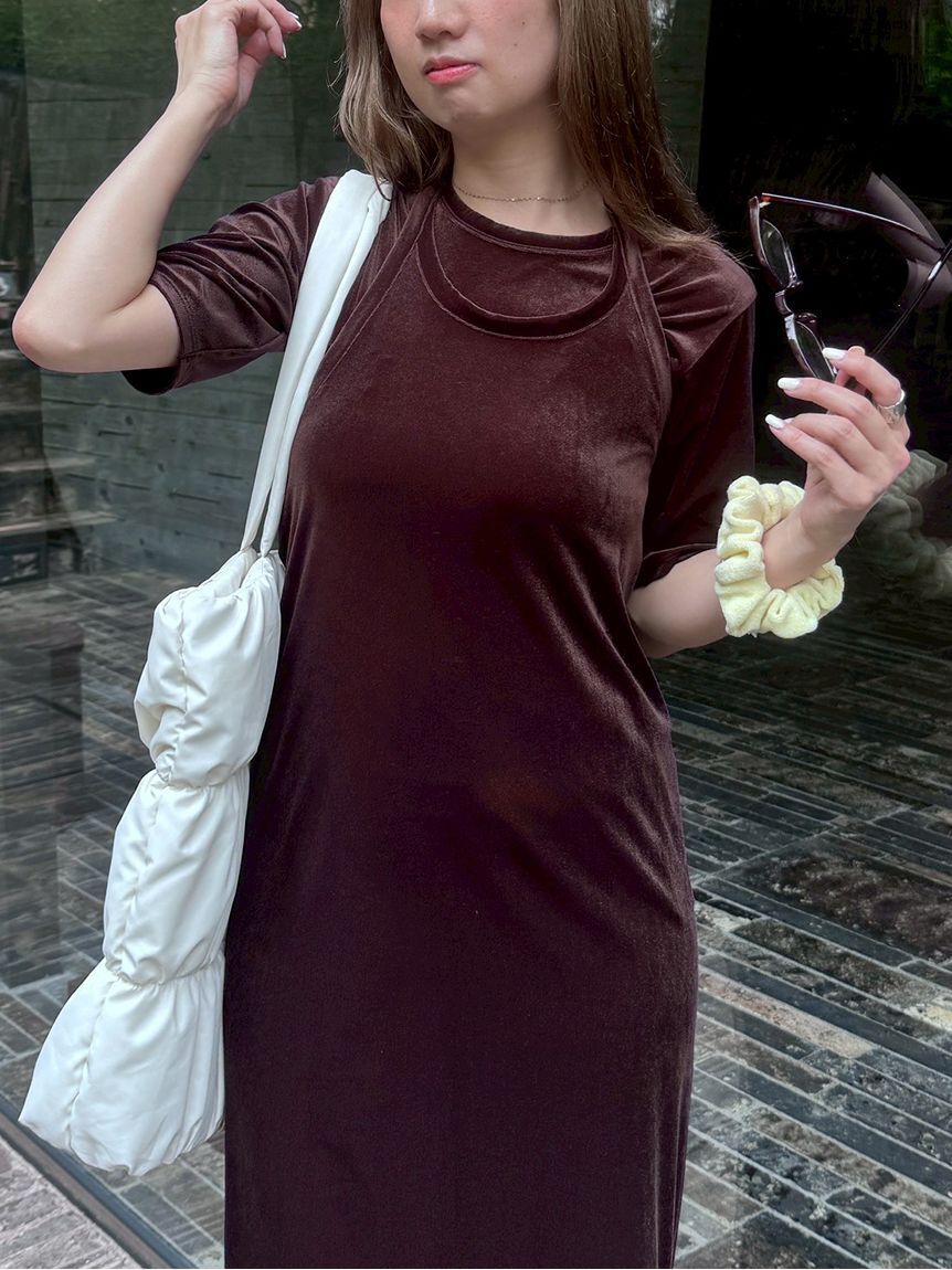 emmi atelier「ベロアTシャツ&times;ホルターネックワンピースセット」|ワンピース|