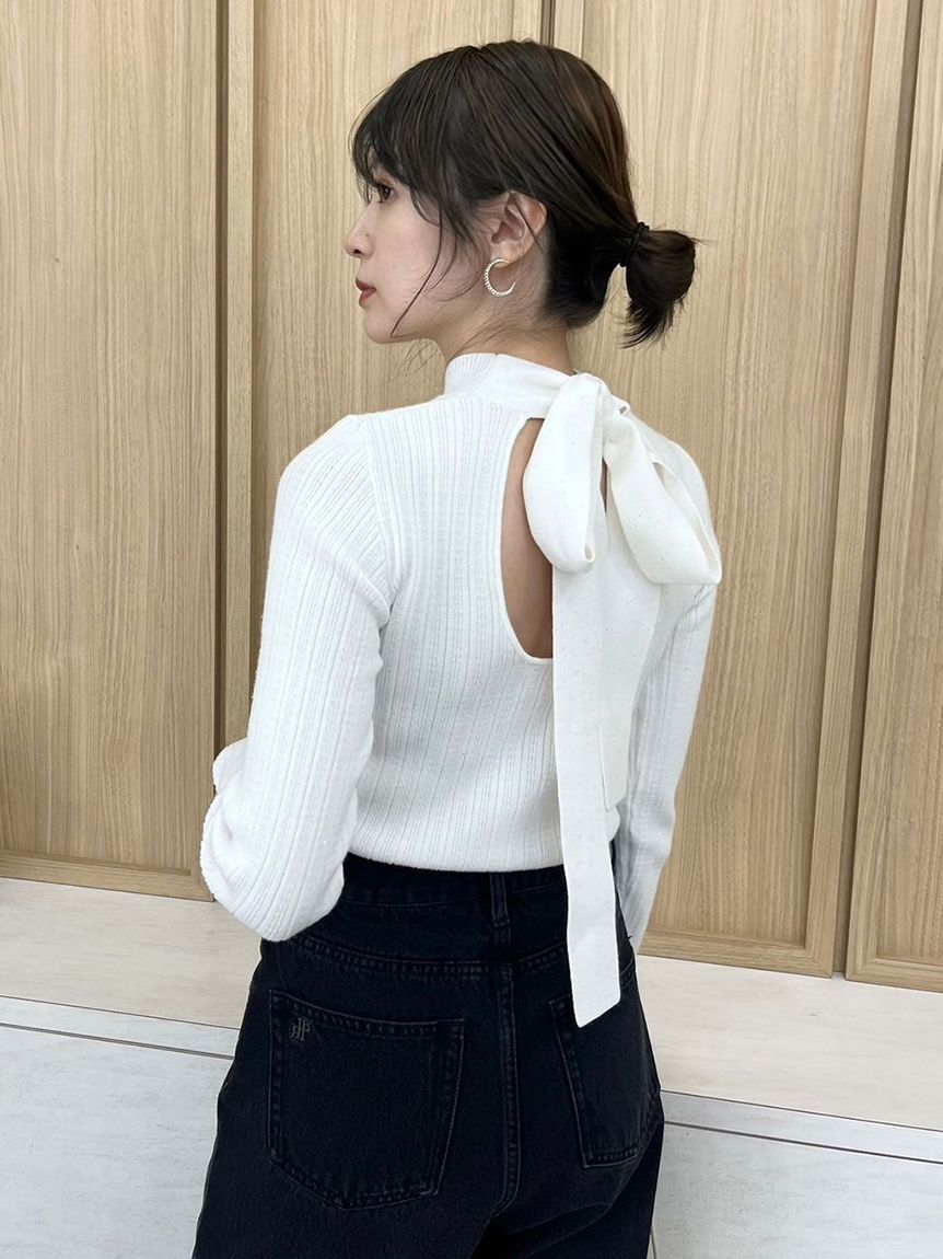 LILY BROWN「【LILY BROWN&times;MARY QUANT】デイジー刺繍バックオープンリブニット」|ニット・セーター|