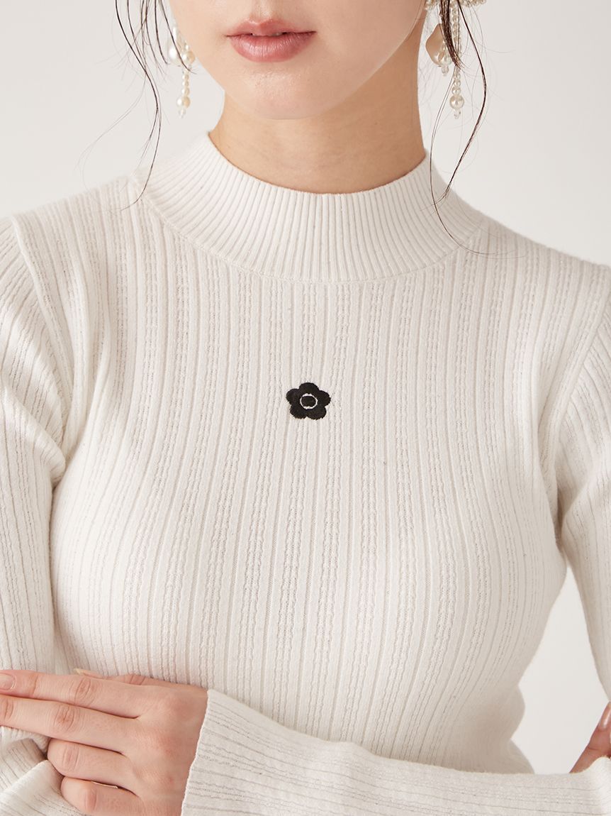 LILY BROWN「【LILY BROWN&times;MARY QUANT】デイジー刺繍バックオープンリブニット」|ニット・セーター|