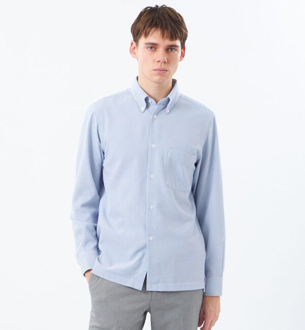 MACKINTOSH PHILOSOPHY「【WEB&一部店舗限定】トロッター スクエアボタンダウン長袖シャツ  サッカーストライプ」|シャツ・ブラウス|ブルー