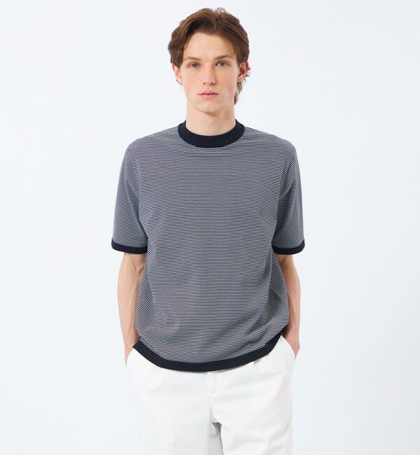 MACKINTOSH PHILOSOPHY「16Gプレーティング天竺 セミモックネックニットTシャツ」|Tシャツ・カットソー|ネイビーボーダー