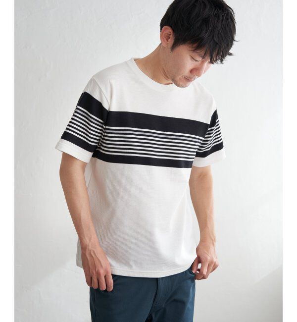 ikka「リップルパネルボーダーTシャツ」|Tシャツ・カットソー|ホワイト