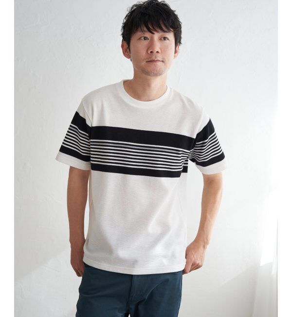 ikka「リップルパネルボーダーTシャツ」|Tシャツ・カットソー|