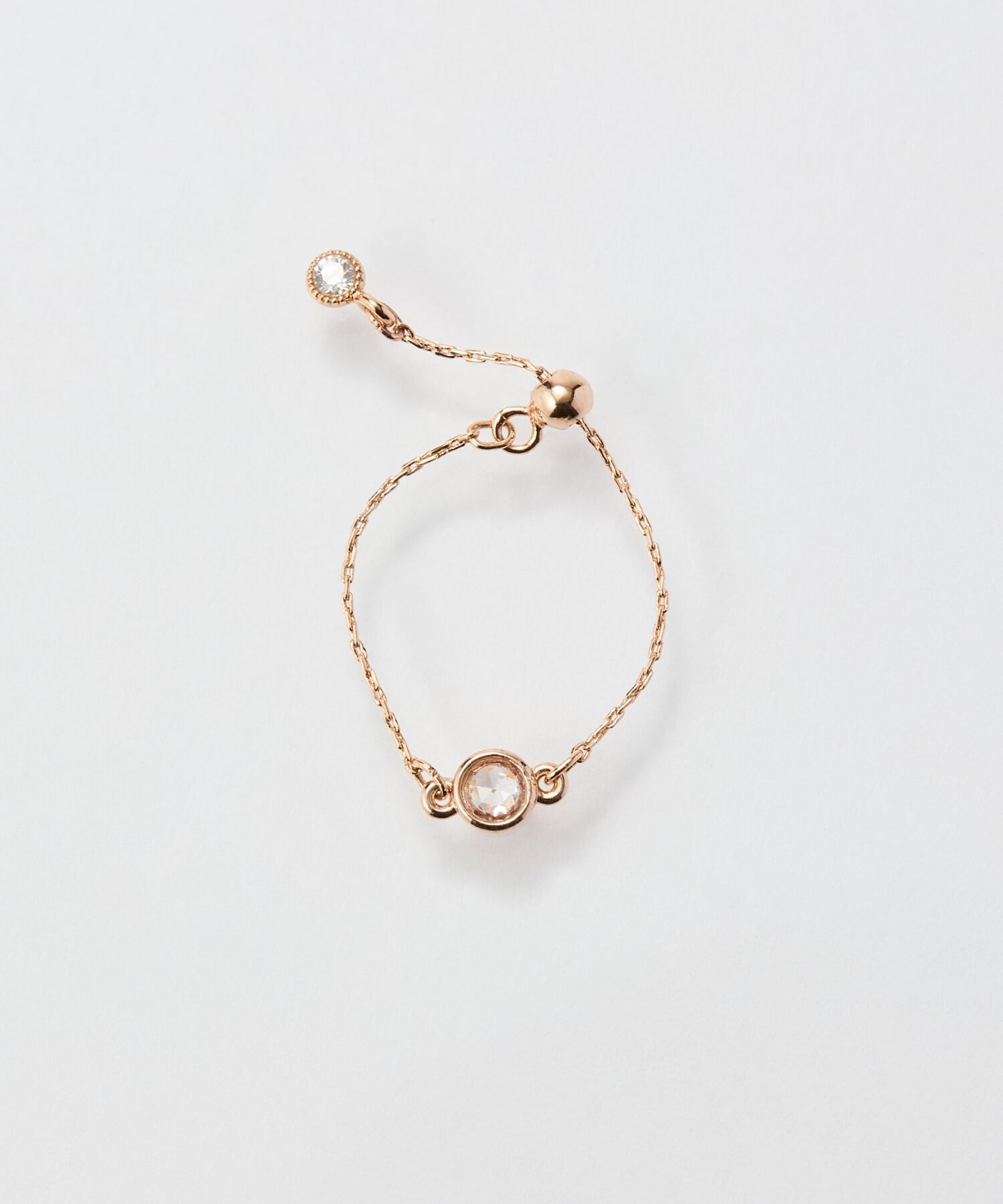 Phoebe「≪サイズ調整可能≫【金属アレルギー対応】プチベゼルストーンチェーンリング　シャンパンゴールド」|リング|