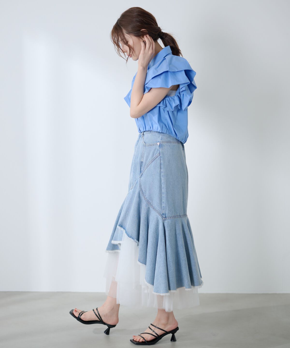 アンドクチュール「チュールレイヤードデニムスカート」|スカート|