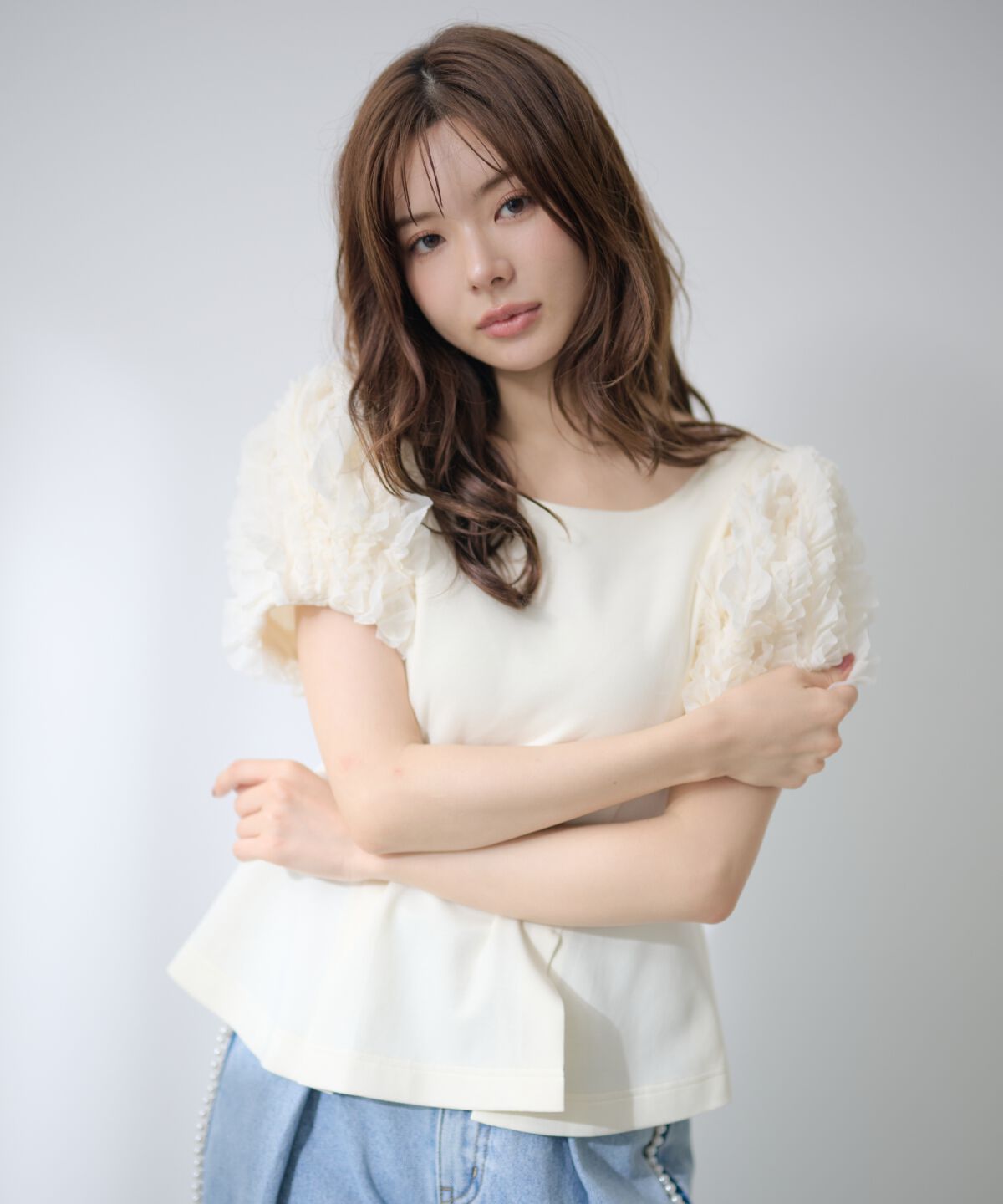 アンドクチュール「フリルスリーブペプラムカットプルオーバー」|Tシャツ・カットソー|