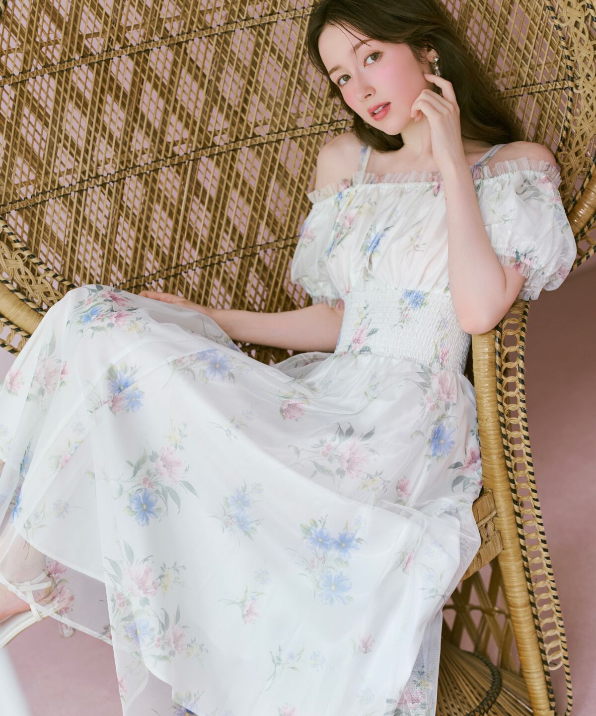 WILLSELECTION「フラワーメッシュオフショルワンピース」|ワンピース|白系花柄