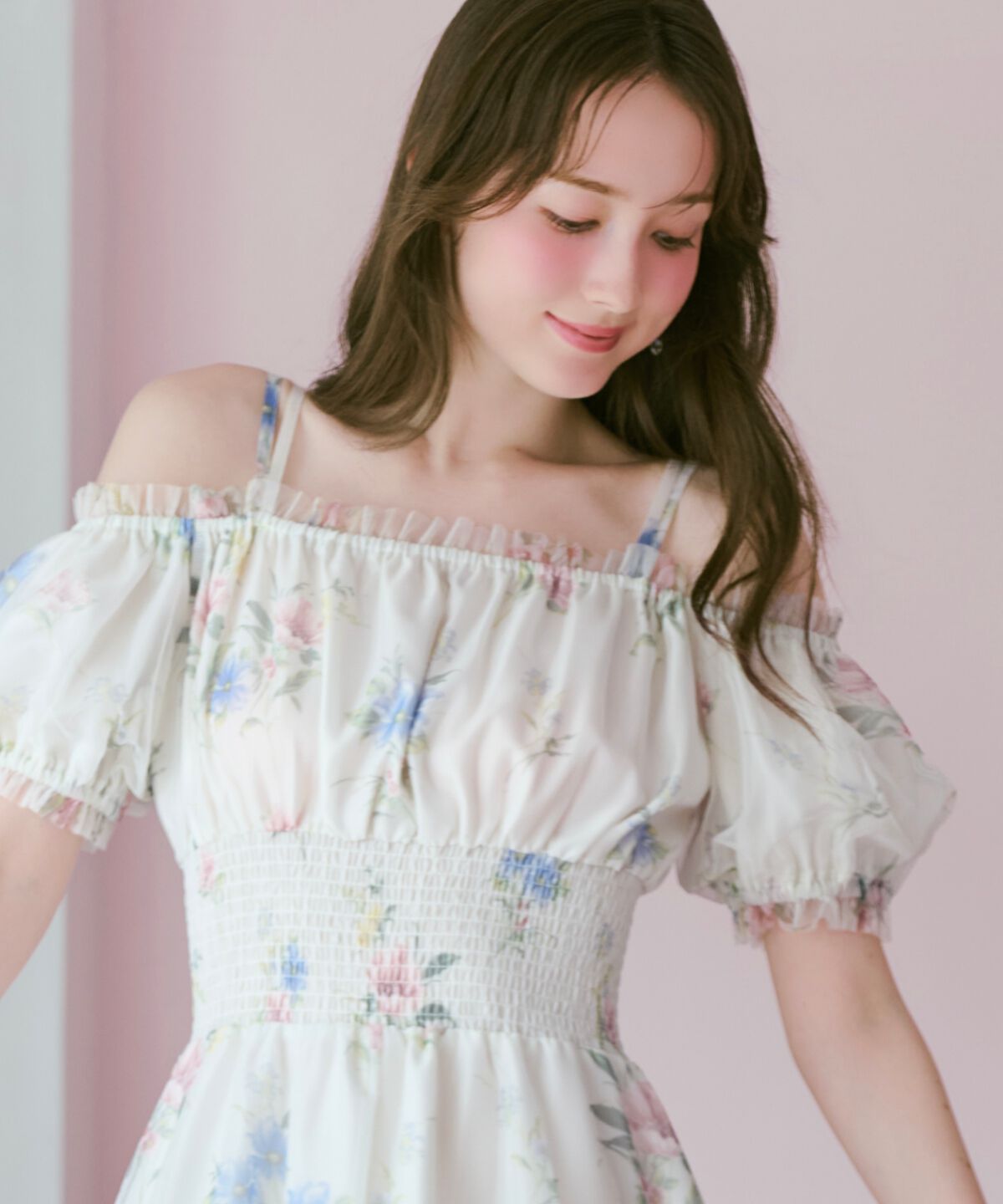 WILLSELECTION「フラワーメッシュオフショルワンピース」|ワンピース|