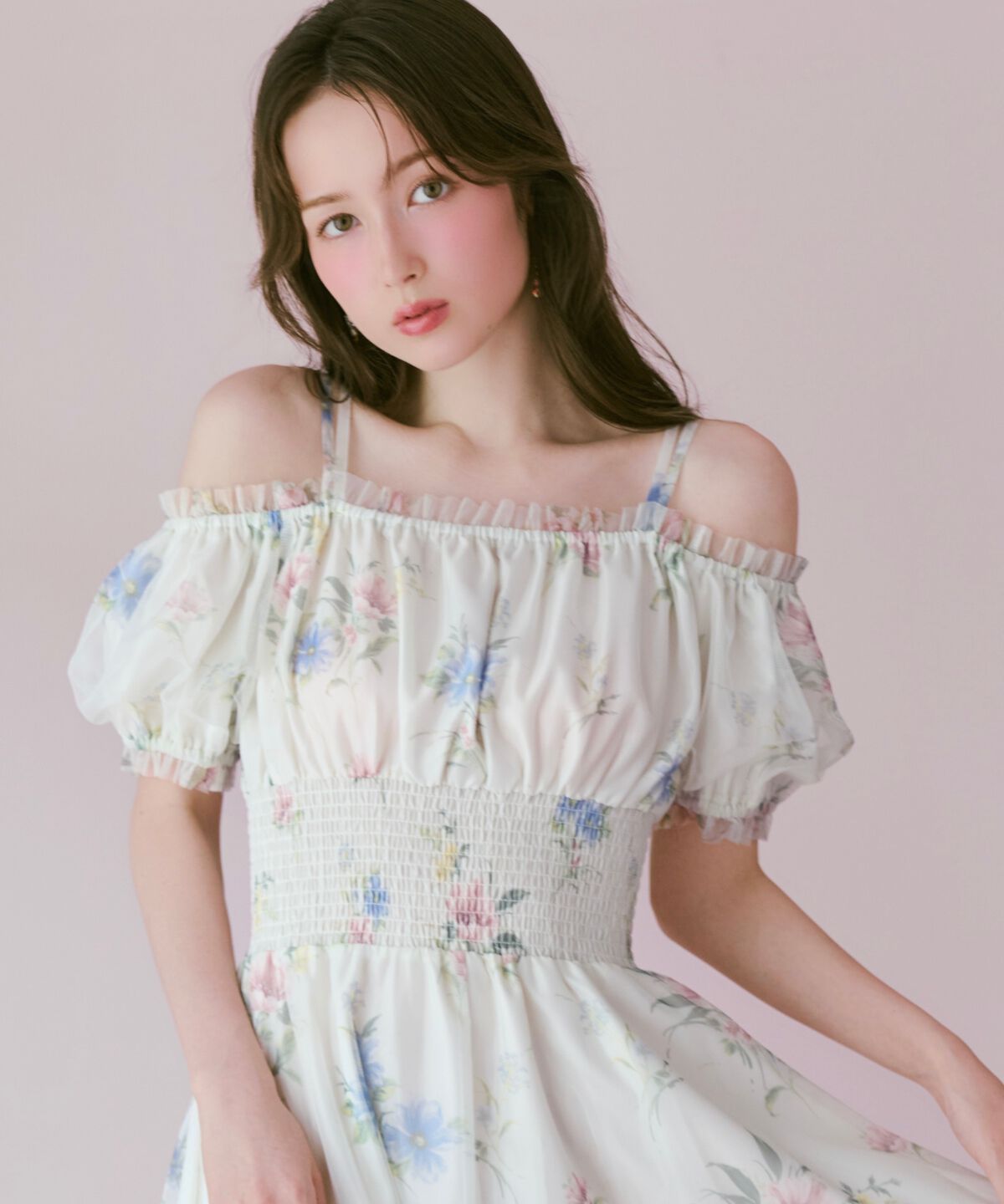 WILLSELECTION「フラワーメッシュオフショルワンピース」|ワンピース|