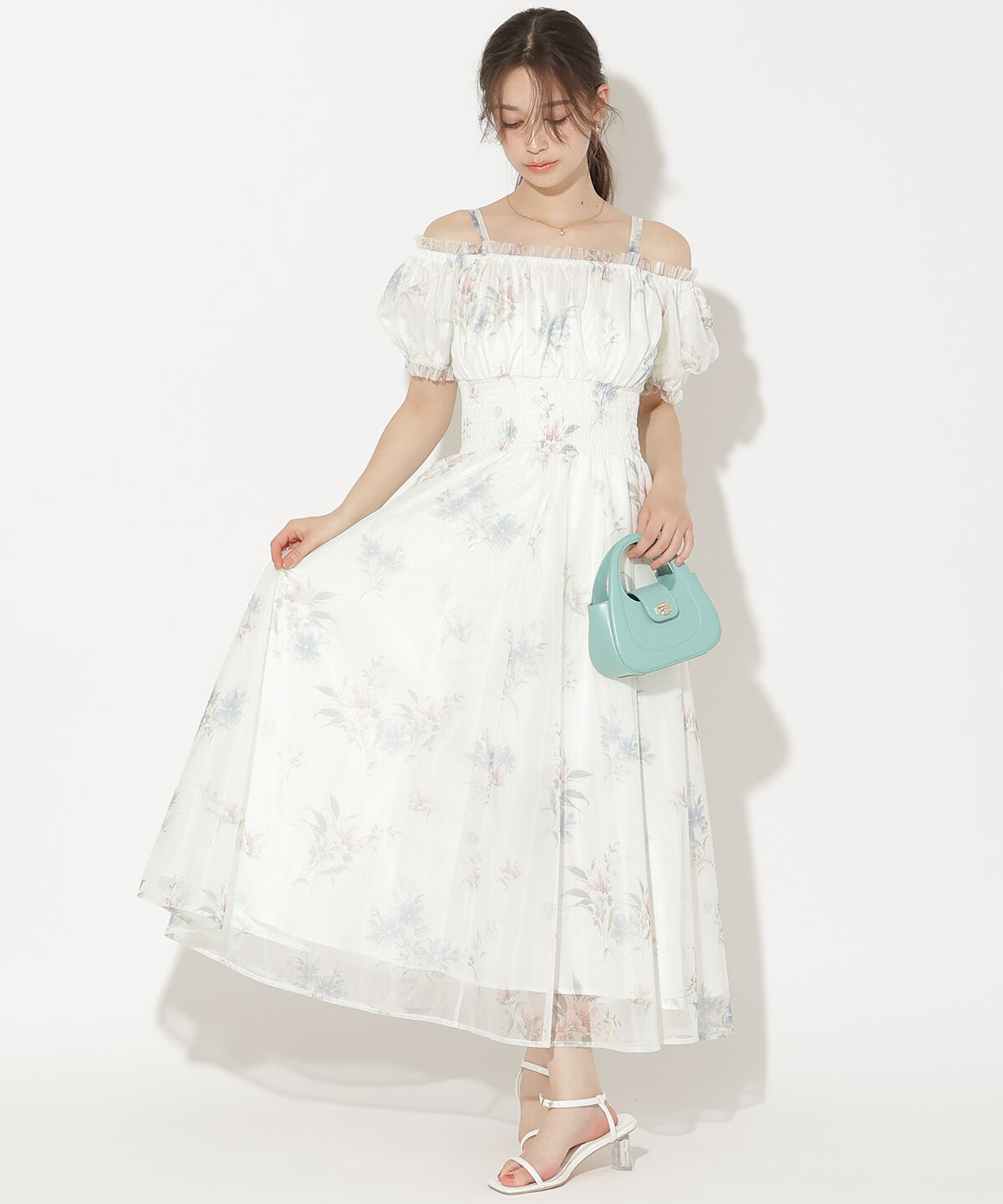 WILLSELECTION「フラワーメッシュオフショルワンピース」|ワンピース|