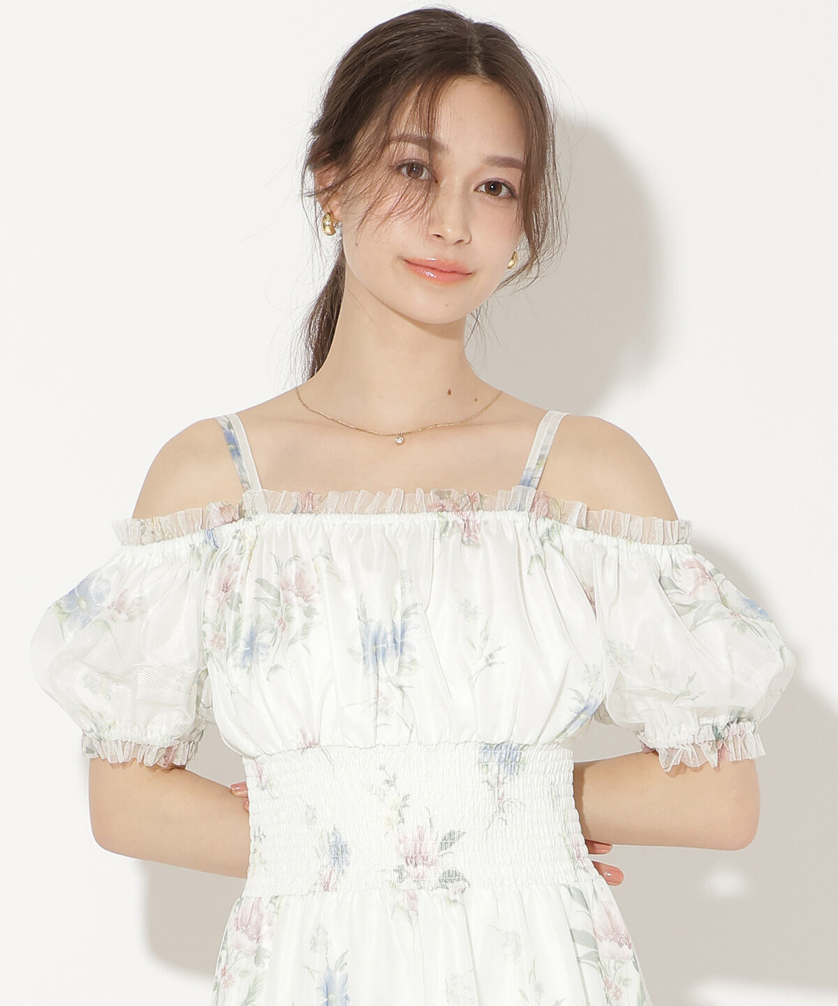 WILLSELECTION「フラワーメッシュオフショルワンピース」|ワンピース|