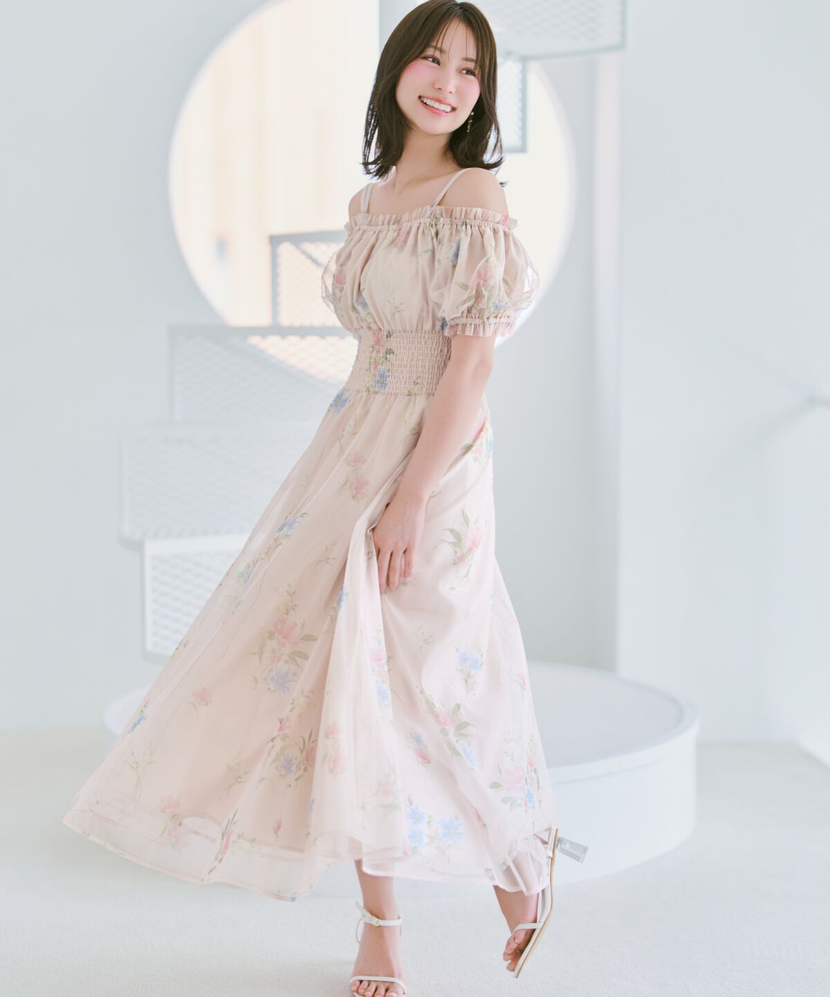 WILLSELECTION「フラワーメッシュオフショルワンピース」|ワンピース|