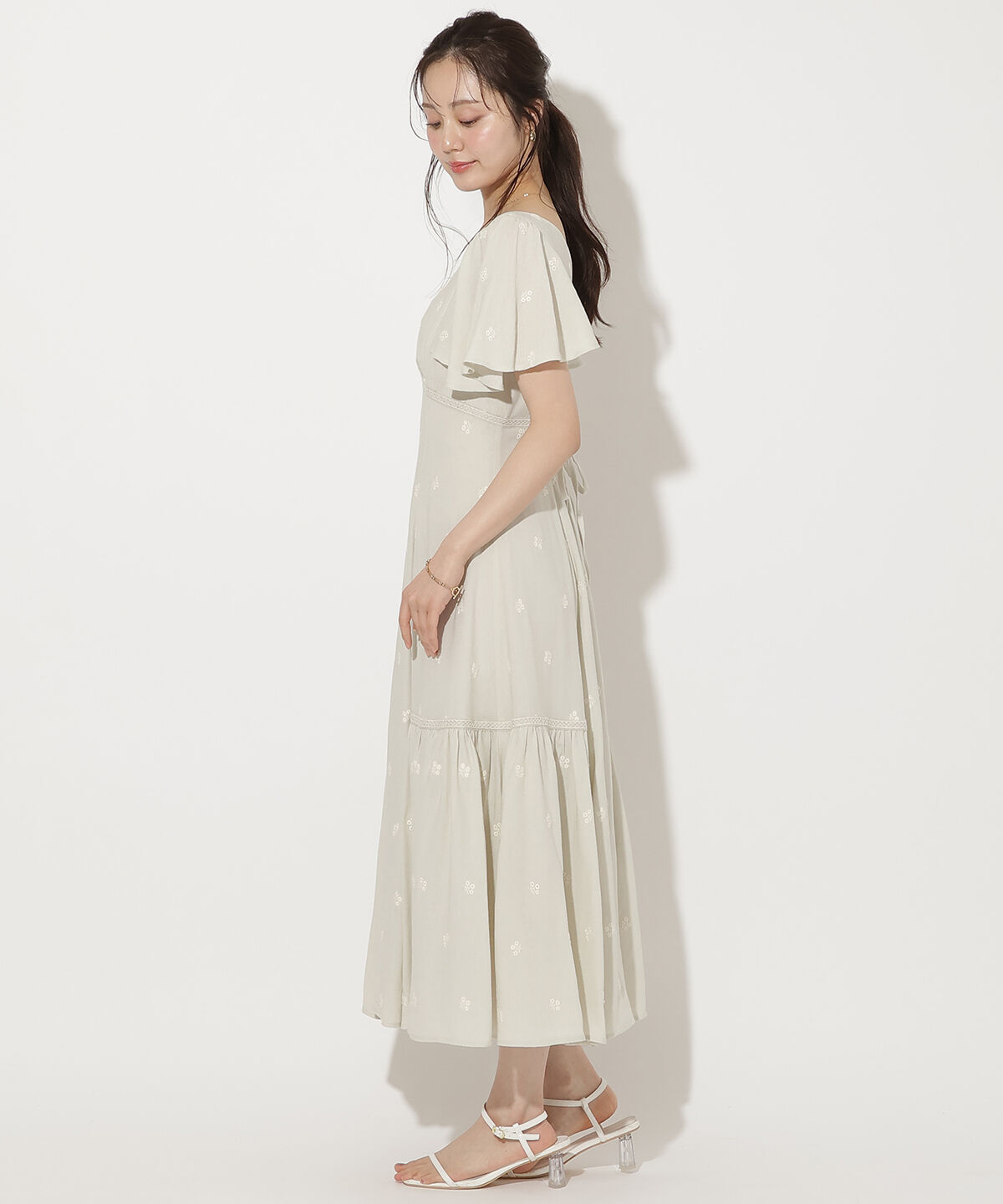 WILLSELECTION「小花刺繍フレアスリーブワンピース」|ワンピース|