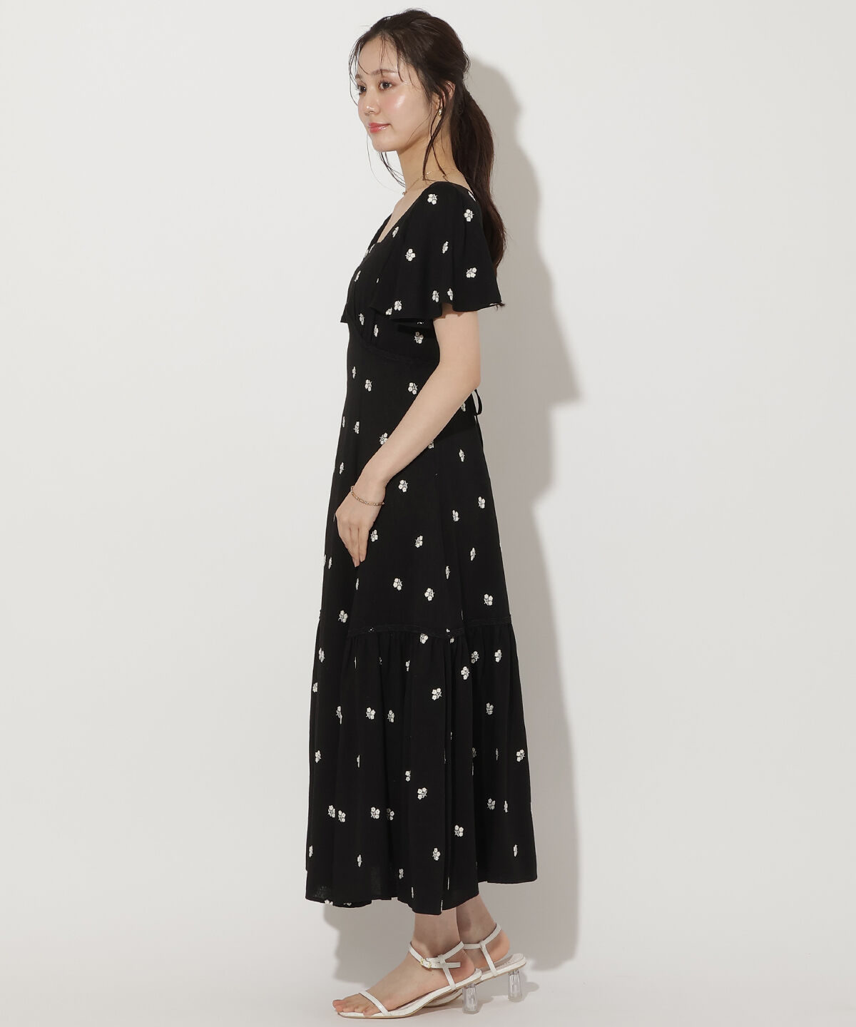 WILLSELECTION「小花刺繍フレアスリーブワンピース」|ワンピース|